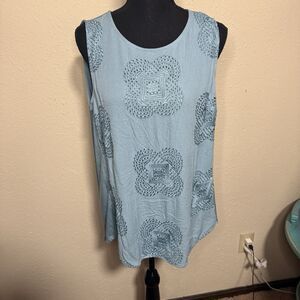 Women’s Daniel Rain Boho Embroidered Blue Tank Top Boho Artsy Art to Wear M